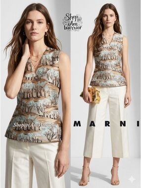 Marni silk blend forest tree sleeveless v-neck peplum top *shop@iamwarrior